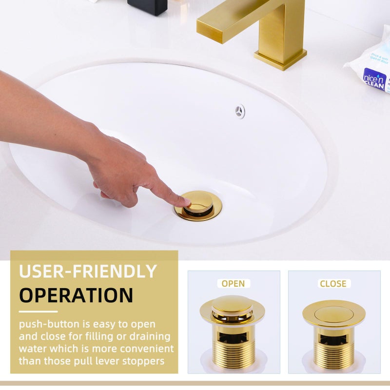 Angle Simple Sink Drain Stopper, Brass Bathroom Sink Stopper Replacement, Pop Up Drain with Overflow Hole, Brushed Dark Gold - Image 4